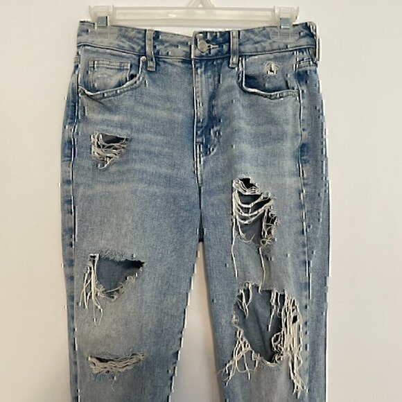 PACSUN Mom Jeans Light Wash Distressed Ripped High Waisted Cropped Crop Ankle 24 - Picture 4 of 13